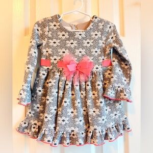 Girls Floral Knit Dress with Pink Bow